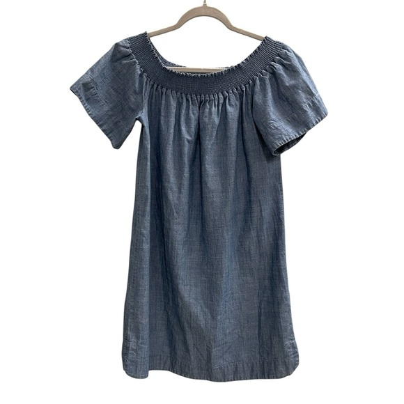 J. Crew Denim Blue Smocked Chambray Denim Dress Size 6 Petite - Picture 4 of 6